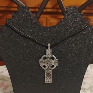 Celtic Cross Pendant Necklace with Knotwork Design on Woven Cord ✨✝️